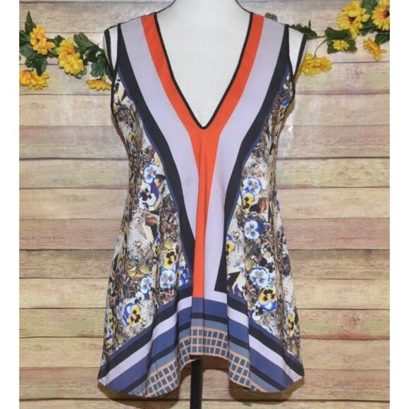 Clover Canyon Top Women's S Chiffon Multicolor Mixed Print Blouse Sleeveless - Picture 1 of 9